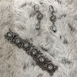 Silver and Crystal Accent Bracelet and Earrings Set